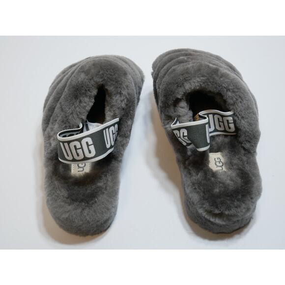 NEW UGG FLUFF YEAH SLIDES SLIPPERS SHEEPSKIN GRAY 1095119 WOMANS SIZE - 6 - Picture 3 of 7